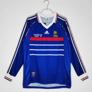 1998 France Home Long Sleeve with Match Detail Retro Jersey